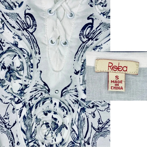 Reba Tie-Front Tunic Blouse with Rhinestones - Picture 2 of 3